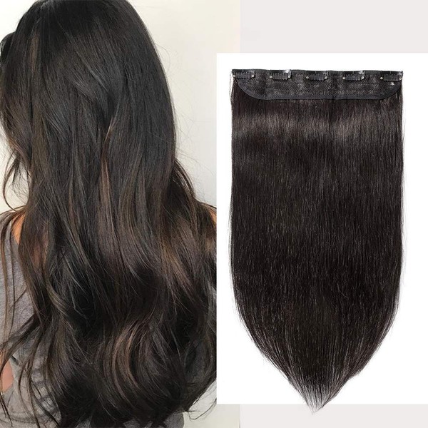 S-noilite Real Hair Clip-In Human Hair Extensions, 1 Piece, 5 Clips, Remy Clip-In Extensions, Real Hair (40 cm, 45 g, #2 Dark Brown)