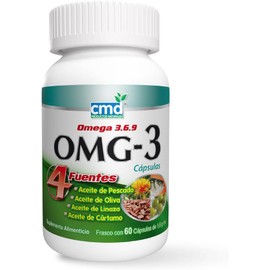 CMD - OMG-3 - Con Aceite de Pescado, Oliva, Linaza y Aceite de Cártamo - Omega 3, 6 y 9 - Suplemento Alimenticio - 1 Frasco de 60 Cápsulas