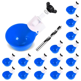 Psarnuk Chicken Waterer Cups (16 Pack/Blue) - DIY Automatic Large Chicken Water Feeder for Ducks Quail and Various Poultry Dispenser with Matching Drill, Double Rubber Ring, Not Leaking Wate