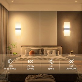 Lureshine Pack of 2 Wall Light Indoor 12 W Acrylic LED Wall Lamp 29 cm Modern Warm White 3000 K for Hallway Living Room Bedroom and Other Interior Scenes