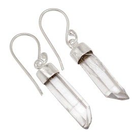 Natural Lemurian Crystal Quartz 925 Sterling Silver Earrings Jewelry ALLE-19098