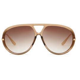 YAMEIZE Oversized Pilot Sunglasses for Women Men Round 70s Retro Double Bridge Vintage Large Big Frame Punk Sun Glasses UV400