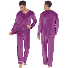 Ekouaer Couples Matching Pajamas Sets Velvet PJs Set for Men and Women Velour Long Sleeve Sleepwear S-XXL Purple