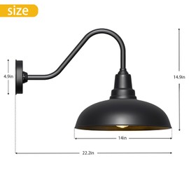 Acoji 14" Outdoor Gooseneck Barn Light – Industrial Black Wall Mount Fixture, Weatherproof and Rust-Resistant, Vintage Farmhouse Style for Garage, Porch, or Patio – 1 Pack