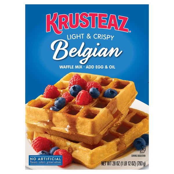 Krusteaz Light & Crispy Belgian Waffle Mix - No Artificial Flavors, Colors, or Preservatives - 28 OZ (Pack of 2) (Packaging May Vary)