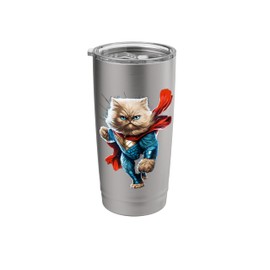 Superhero Persian Cat Red Cape Super Hero Cat Kitten Kitty Stainless Steel Insulated Tumbler