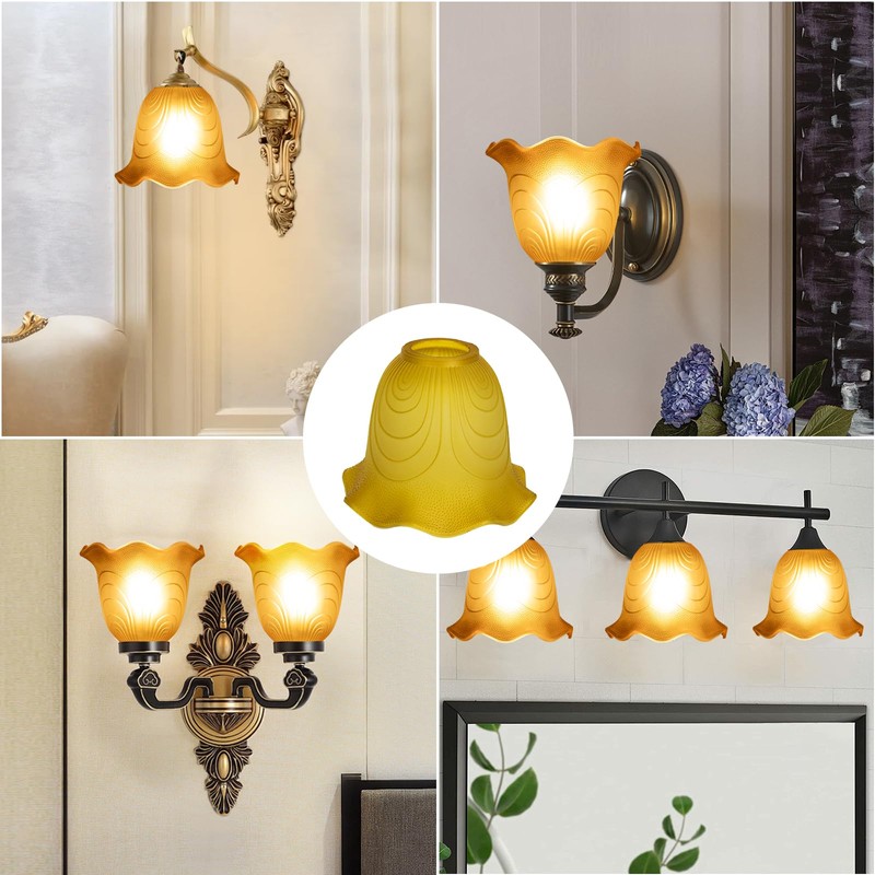 Amber Glass Lamp Shade Replacement with Bell Shaped, 1-5/8-inch Fitter