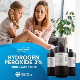 1 LITRE HYDROGEN PEROXIDE (3%) FOOD GRADE w/Black Flip Top Cap by Lucemill
