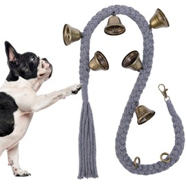 Dog Bell for Door Potty Training, Cotton Handwoven Dog Doorbell with 6 Extra Loud Bells for Dog Training, Adjustable Hanging Door Bell for Small Medium Large Dogs to Ring to Go Outside, Grey