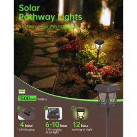 Solar Pathway Lights,Outdoor Lights Waterproof 6 Pack,3 Adjustable Brightness & Flashing, Auto On/OFF,1500mAh Battery 12H Long Working,Type-C & Solar Charging, Outside Decor for Backyard/Garden/Pool