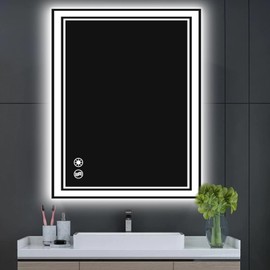 24x32 Inch LED Bathroom Mirror with Lights Anti-Fog Stepless Dimmable 3 Colors Memory Function Bathroom Vanity Mirror ShatterProof 3 Colors Horizontally/Vertically Wall Switch/Connect to Outlet