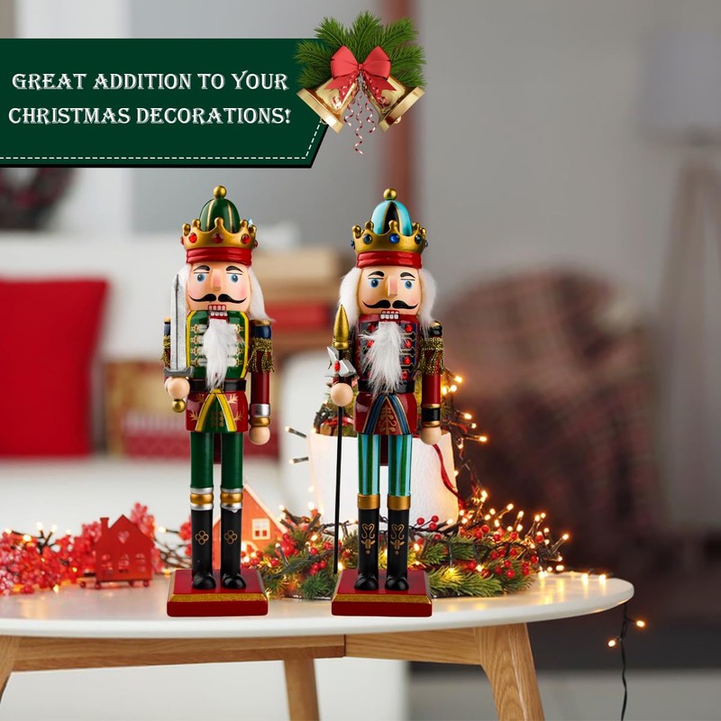 Szhhrxi 2024 Nutcracker Figure, 2 Large Wooden Nutcracker Christmas Figures,