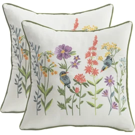 Tosleo Embroidered Throw Pillow Covers 18x18 Set of 2, Flowers Pillow Cushion Cases, Modern Decorative Square Pillowcases for Sofa Couch Bedroom Living Room Car（Birds & Flowers）