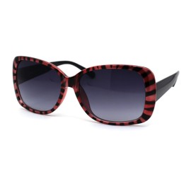 Womens Rectangular Iridescent Tiger Print Thick Plastic Butterfly Sunglasses Pink Tiger Smoke