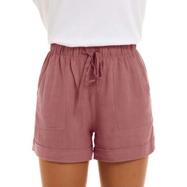 KINGFEN Women Shorts Casual Comfy Drawstring Lounge Shorts for Women 5 Inch Inseam Elastic Waist Mid Rise Linen Beach Summer Pull On Short with Pockets Dark Pink XX-Large
