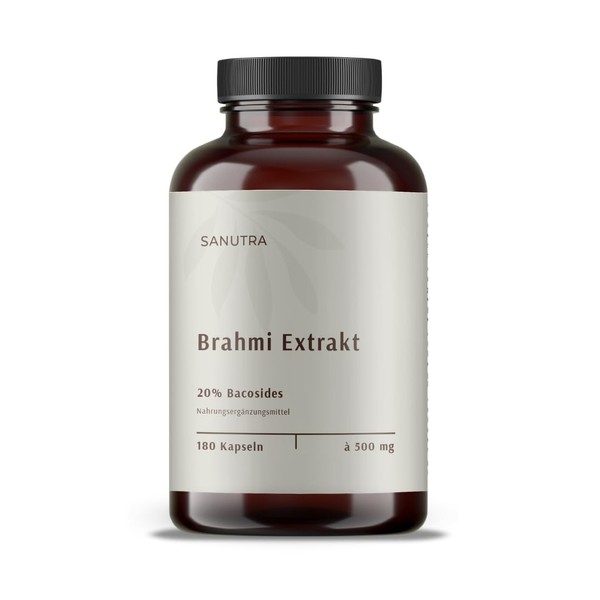 SANUTRA® Brahmi Extract Capsules (180 x 500 mg), 20% Bacosides, High Dosage, German Production, 4-Month Pack, Vegan, No Additives, Brahmi Bacopa Monnieri