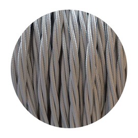 10 Metres - Grey 2 Core Twisted Vintage Retro Italian Braided Fabric Lighting Cable | Woven Silk Rayon | Flexible Wire Cord | Pendants - Table Lamps - Floor Lighting | UK & European Approved Standards