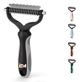 2-Sided Dematting & Deshedding Comb for Dogs & Cats – Undercoat Detangler Brush for Shedding, Matted Hair & Fur Remover Tool, Ergonomic Handle for Stress-Free Pet Grooming (Grey)