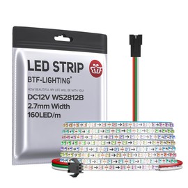 BTF-LIGHTING WS2812B IC RGB 2.7mm Ultra Narrow LED Strip 0807SMD DC12V Individually Addressable 13.1FT 160Pixels/m 640LED Dream Color Tape Light for Home DIY Decoration IP30 (No Adapter or Controller)