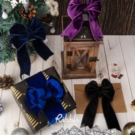 Ribbli Navy Velvet Wired Ribbon 1.5 Inch Velvet with Satin Christmas Ribbon for Gift Wrapping Christmas Tree Decoration Crafts Wreaths Supplies-Continuous 10 Yards