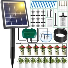 MULEVIP Solar Bewässerungssystem 2024 Automatische Bewässerungssystem Garten, Garten Bewässerungssystem Tröpfchenbewässerung System mit Timer und 15M Schlauch, für Garten,Balkon Pflanzen,Freien