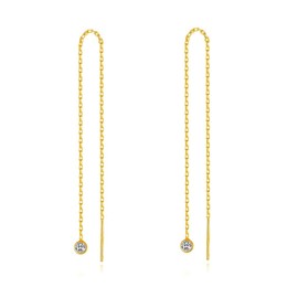 MetJakt Casual Sporty Star Earrings Solid 925 Sterling Silver Ear Line Earrings for Women Needle Threader Elegant Jewellery, Silver