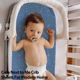 Unnivoll Next to Me Crib Sheets 51 x 85 cm Super Soft & Breathable Bedside Crib Fitted Sheets 3 Pack Dark Blue Planet