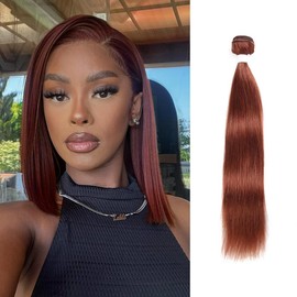 Human Hair Bundle Straight Bundle Human Hair 12 Inch Brazilian Human Hair Bundle Reddish Brown 33# Color