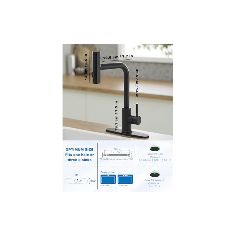 Black Kitchen Faucets with Pull Down Sprayer,Waterfall Kitchen Sink Faucet,Commercial