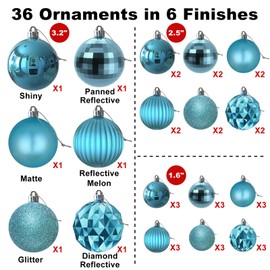Baby Blue Christmas Ornaments - Christmas Tree Decorations Balls Ornaments Shatterproof Hanging Shiny Balls for Christmas Wreath Garland Holiday Decor Set of 36pcs, Multi-Sizes(1.6",2.5",3.2")
