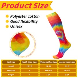 Geyoga 2 Pairs Tie Dye Soccer Socks for Kids Youth Girls Boys Softball Socks Tie Dye Party Favors Gift(Colorful,Large,Classic Style)