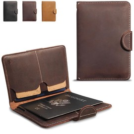 XGUO Airtag Passport Holder - RFID Blocking Genuine Leather Cover for 3 Passports, Large Capacity Travel Wallet for Men & Women, Family & Couples, Christmas Gift