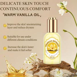 Vanilla Body Oil,Vanilla Essential Oil&Massage Oil for Dry Skin,Moisturizing Formula with Va/nilla Extract,Vitamin E&Olive Oil to Repair Barrier&Brighten Skin,Lightweight Daily Use After Shower