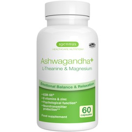 Igennus Healthcare Nutrition Igennus Advanced Ashwagandha KSM-66 Stress Support Complex 600mg with L-Theanine & Magnesium, B-Vitamins & Zinc, Clean Label, Root-only Extract 5% Withanolides, Vegan, 30 Servings