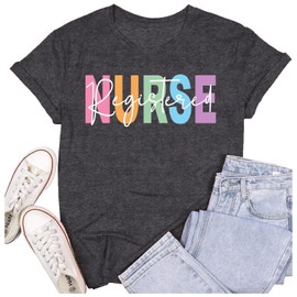 SUWATOIN Women's Registered Nurse Shirt RN Nurse Life T-Shirt Nursing Week Tee Tops A-Grey