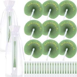 Suzile 50 Pcs Wedding Paper Fans Round Handheld Folding Fans Foldable Fans for Wedding with Plastic Handle and Yarn Bag Thank You for Celebrating with Us for Anniversary Guests Party (Sage Green)