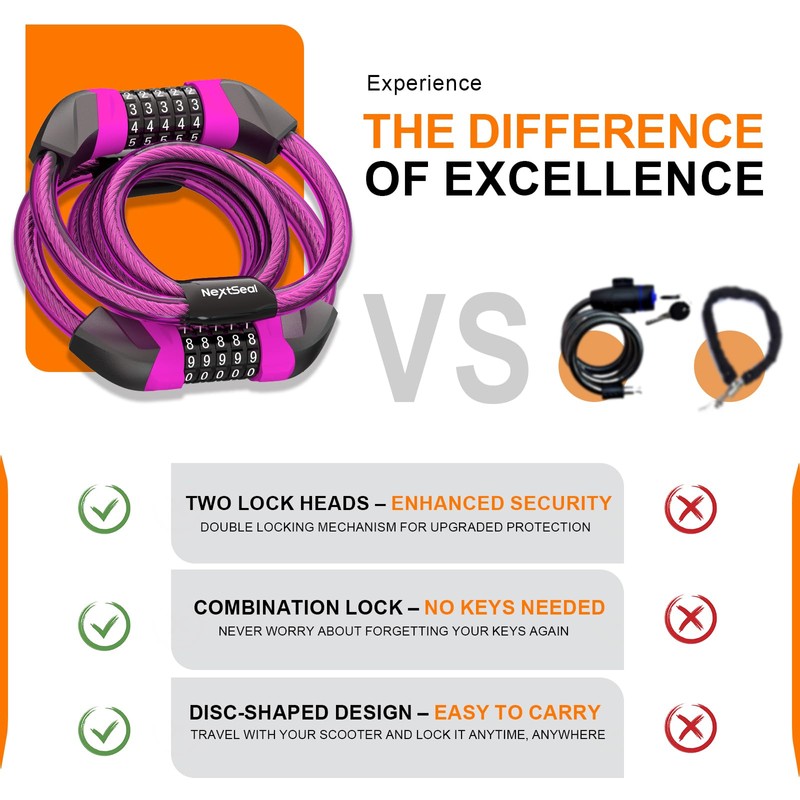 NextSeal Scooter Lock, 5-Digit Combination Bicycle Lock, Cadenas Trotinette Electrique,