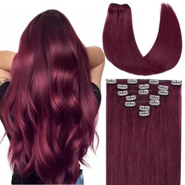 Befana Burgundy Clip in Hair Extensions,12inch 7Pcs 70g #99J Dark Red Clip in Hair Extensions Real Human Hair，Silky Wine Red Straight Hair Extensions For Women