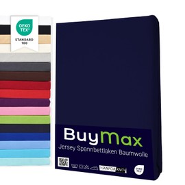 Buymax® Fitted Sheet, 90 x 200 cm, Double Pack, 100% Jersey Cotton, Mattress Height Up to 25 cm, Navy Blue