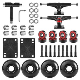 Juego de ruedas para monopatín, incluye camiones para monopatín, ruedas para monopatín de 52 mm, rodamientos para monopatín, almohadillas para orejas para monopatín de 1 pulgada (camión negro y rueda negra)