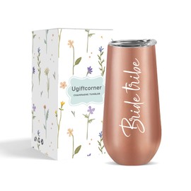 Ugiftcorner Bride Tribe Gifts Bride Tribe Cups Bachelorette Gifts for Bridesmaid Guest Bridesmaid Gifts from Bride Stainless Steel Insulated Tumbler with Lid Bride Tribe Champagne Flute Rose Gold 6 OZ