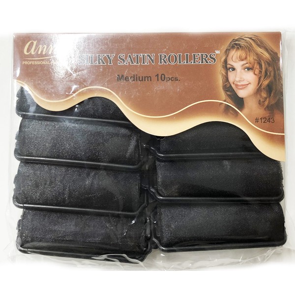 Annie Silky Satin Foam Rollers #1243, 10 Count Black Medium 7/8 Inch (2 Pack)