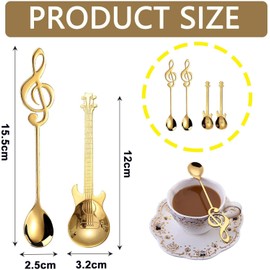 Guitar Coffee Spoon Set, 4 Pieces Guitar Spoons, Music Note Mixing Spoon, Stainless Steel Coffee Spoon, Small Spoon for Home, Funny Music Decoration Gift Teaspoon, Dessert Spoon for Tea, Milk, Ice