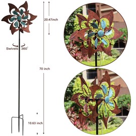 LERFUGI 360 Degrees Metal Swivel Classical Two-Color Windmill Large Wind Spinner for Patio Lawn Outdoor Yard Lawn Garden 70x20 Inches
