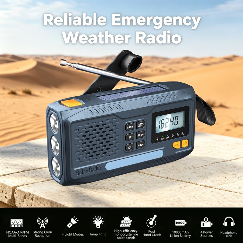 Emergency Weather Radio with NOAA Alert, Hand Crank Solar Radio