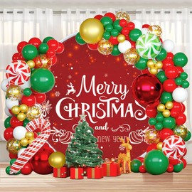 OERJU Christmas Round Backdrop Cover Merry Christmas and Happy New Year Backdrop Red Christmas Photography Backdrops Winter Snowflake New Year Xmas Party Decoration Background Photo Studio Prop 7.2ft