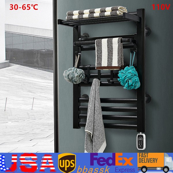 Dual Mode Heated Towel Rack Dry&Store Towels Shelf Remote Bathroom