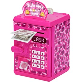 Style Girlz Digital Money Box For Girls - Electronic Kids Safe With Password - Kids Piggy Bank With Auto-Feed - ATM Cash Savings Box For Kids Age 3 +