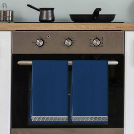 Kitchen Towels Set of 2 Geometric Greek Key Design Dish Towels and Dishcloths Sets Decorative Tea Towel Navy Blue Absorbent Hand Towels for Kitchen Bathroom Bar Cleaning Backing Home Decor Gift