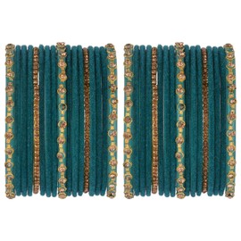 Efulgenz Indian Bangle Set Rhinestone CZ Crystal Bangle Velvet Bangles Bracelet Jewelry for Women (Green, 2-4)